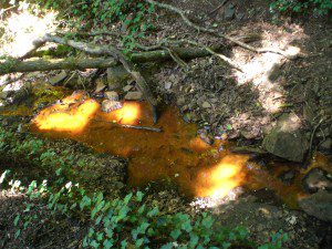 Rivière magique à fond rouge et or près du Miroir aux Fées